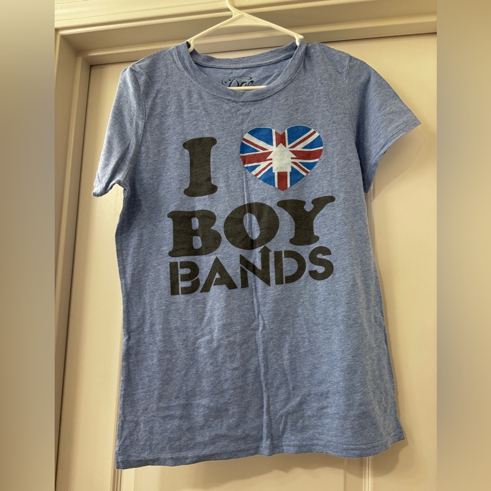 DC Blue and Black Short Sleeve Tee with I Heart Boy Bands Design